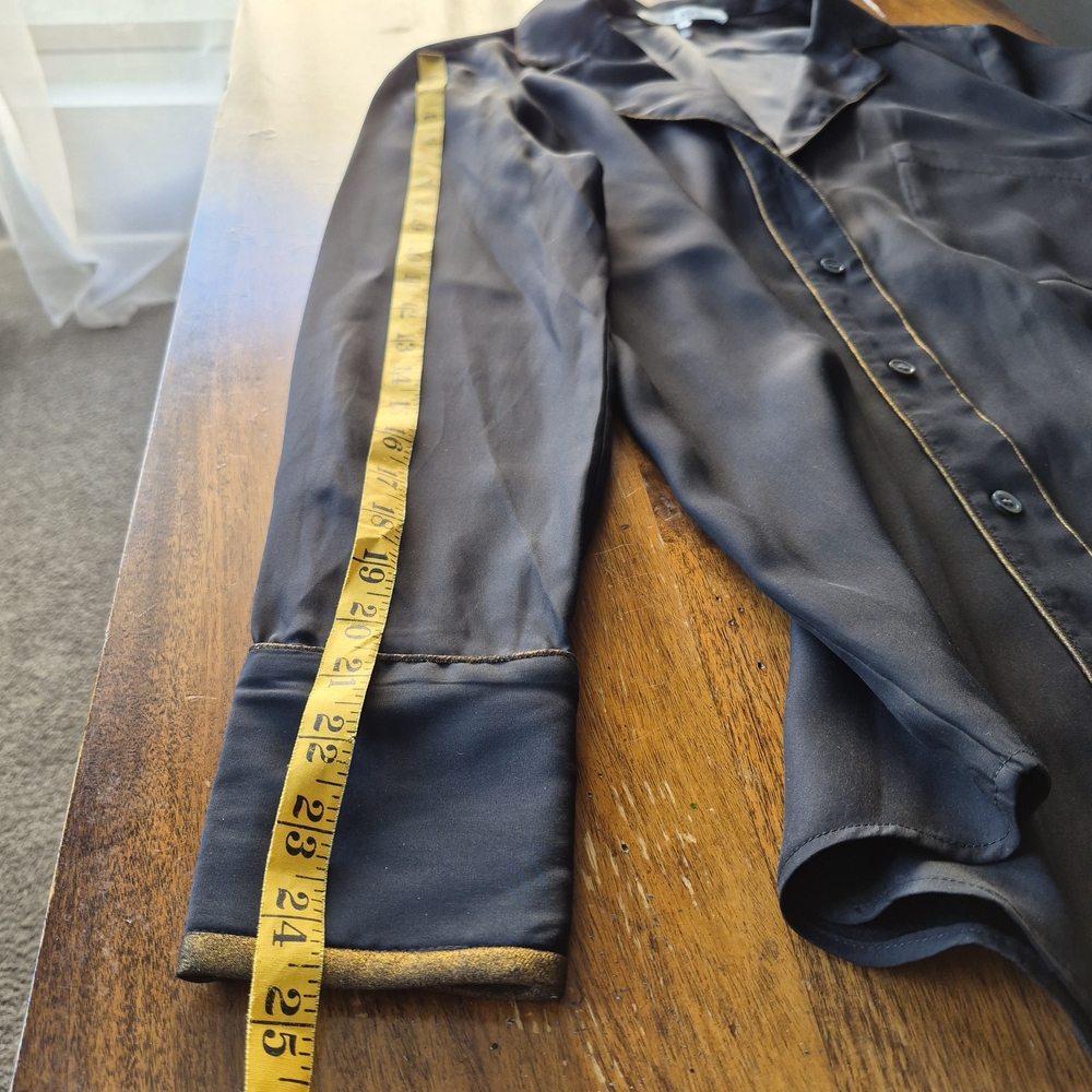 Frame 100% Silk Black Button Down Shirt with Gold Trim - Picture 9 of 9